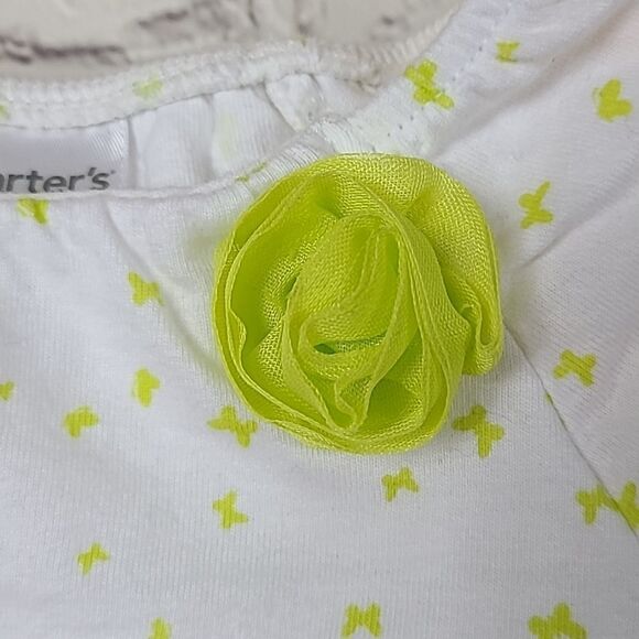 Carter's Baby Girl 3M Lime Green Butterfly Tulle Ruffled Top & Pants 2pc Outfit - Picture 2 of 7